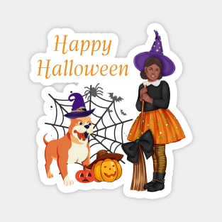 Halloween witch with her cute bulldog Magnet