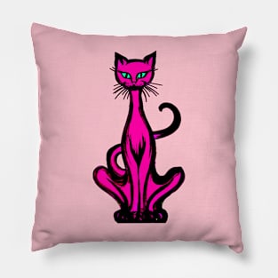 Retro 1970's Funky Groovy Hot Pink Jazz Cat Cartoon Pillow