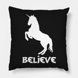 Believe in a White Unicorn Pillow