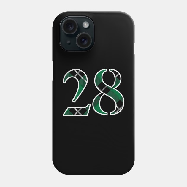 28 Sports Jersey Number Green Black Flannel Phone Case by Design_Lawrence