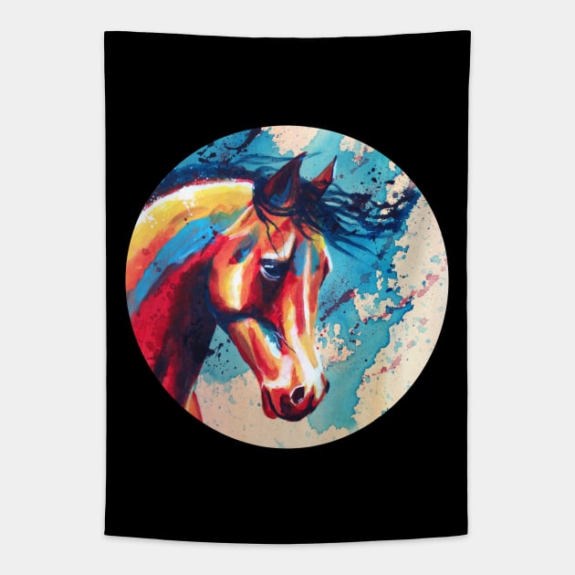 Horse Portrait Acrylic Painting Tapestry by Flo Art Studio