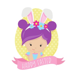 Easter Girl, Easter Egg, Purple Hair, Bunny Ears T-Shirt