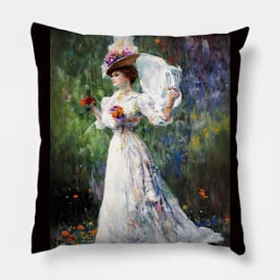 Lady Eleonor, 19th century lady in a garden Pillow