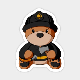 Black Uniform Fireman Teddy Bear Magnet