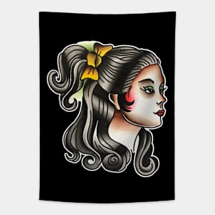 Pony Tail Lady Face Tattoo Design Tapestry