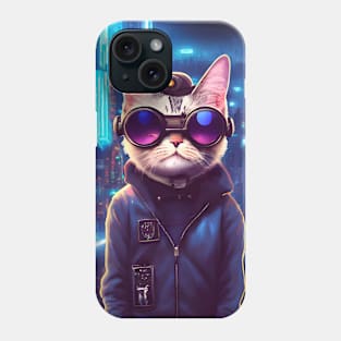 Cool Japanese Techno Cat In Japan Neon City Phone Case