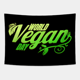 Green Leaves Logo For World Vegan Day, Veganism Tapestry