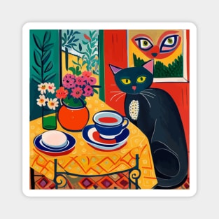 Black Cat with Flowers and Selfie on Wall Magnet