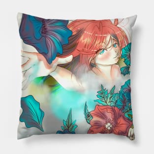 Anime Girl with Flowers Pillow