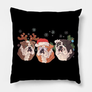 Cute Bulldogs with Christmas Accessories Pillow