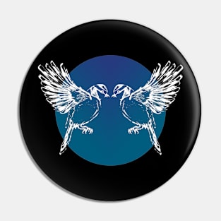 White Birds Blue Circle Pin