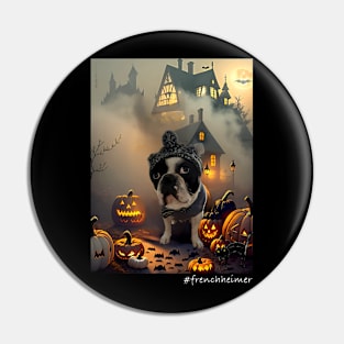 Halloween Frenchie in a spooky scene Pin