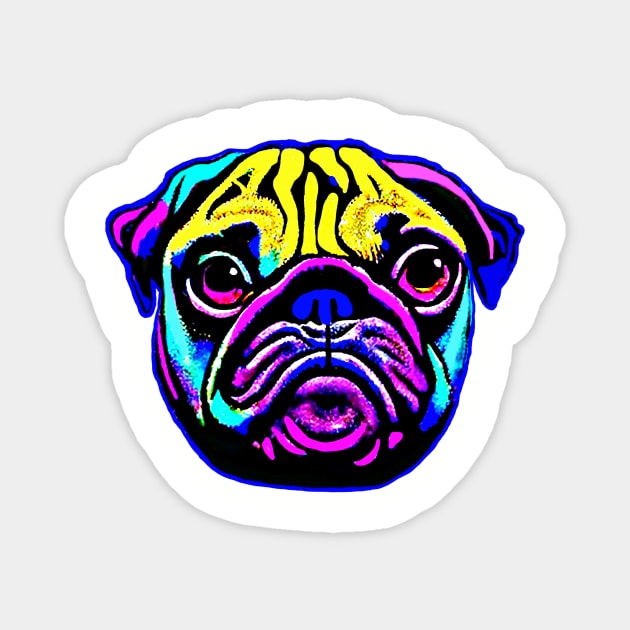 Brightly Colored Pug Street Art - Boost Your Style and Brighten Your Day - Unique and Eye-catching Design for Dog Lovers Magnet by pelagio