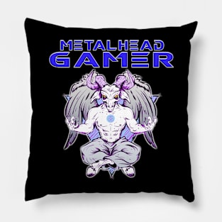 Metalhead Gamer Baphomet Meditate Blue Pillow