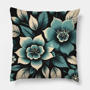 Teal Floral Motif Pillow