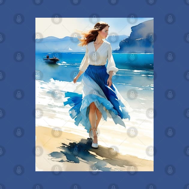 woman walking by the beach by A&A