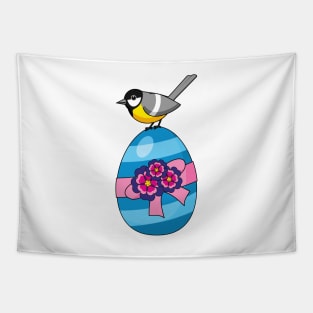 Cartoon Great Tit with Easter Egg Tapestry