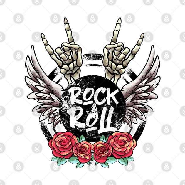 Lets Rock Rock&Roll Skeleton Hand Retro Vintage Rock Concert by MerchBeastStudio