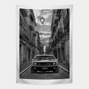 Classic Car in Greyscale Tapestry