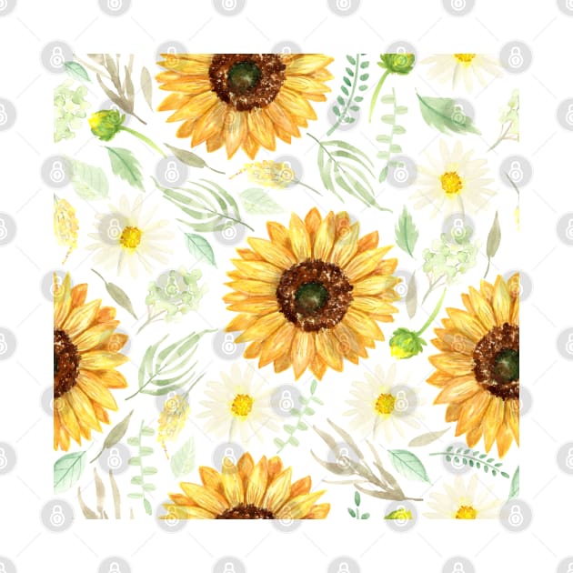 Sunflowers and Daisies | Watercolor | Art | Pattern by Harpleydesign