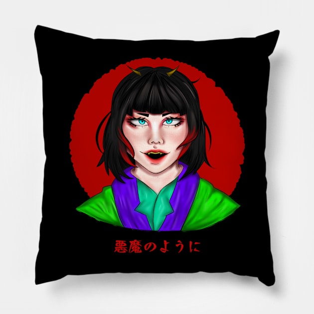 Japanese Devil Girl Aesthetic Pillow by httpsmayu