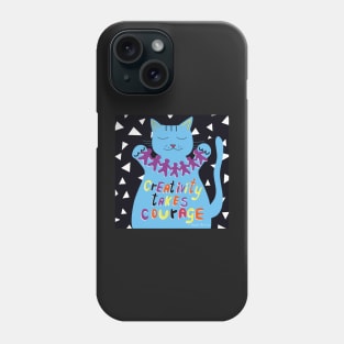 Creativity takes courage - Henri Matisse quote. Blue cat. Phone Case