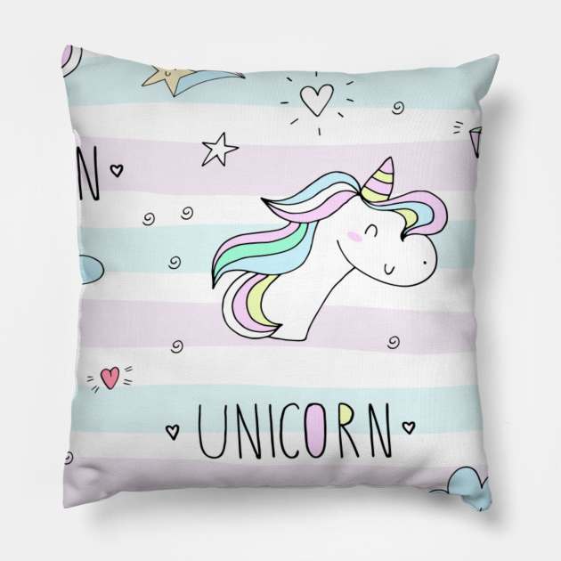 Unicorn pattern rainbow magical Pillow by Flipodesigner