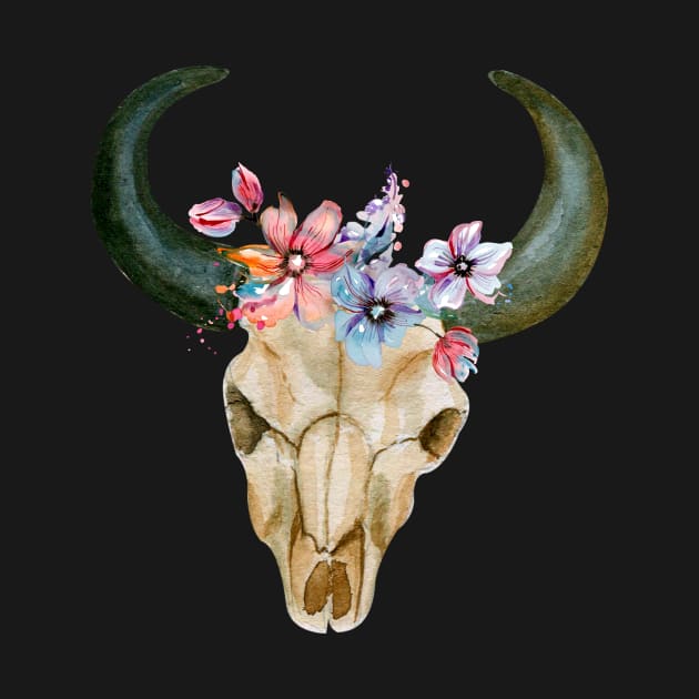 Skull and flowers by Psychodelic Goat