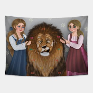 Two girls style the lion's mane Tapestry