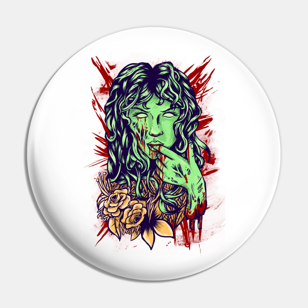 Zombie girl With flower Zombie Girl Pin TeePublic