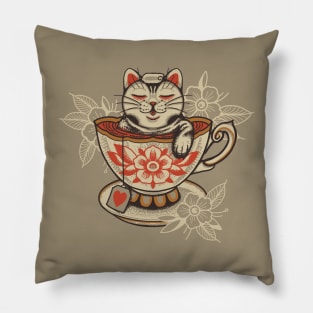 Neko Cat Coffee Tea by Tobe Fonseca Pillow