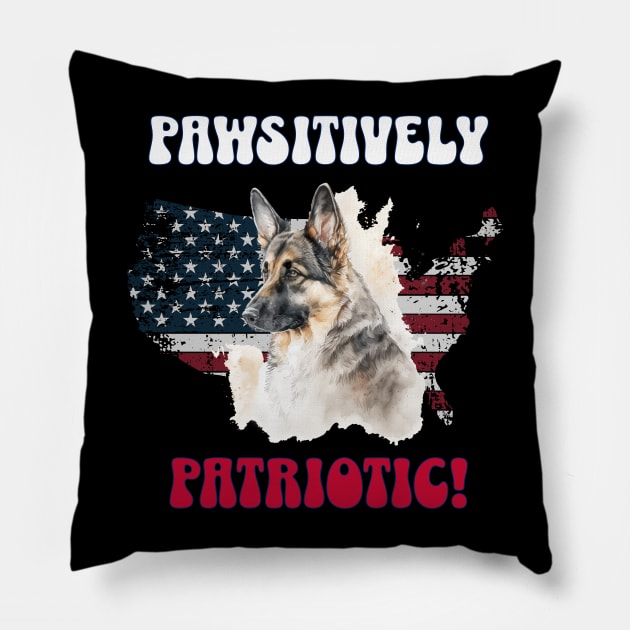 4th of July Independence Day Patriotic German Shepard Funny Design for Dog Lovers Pillow by EndlessDoodles