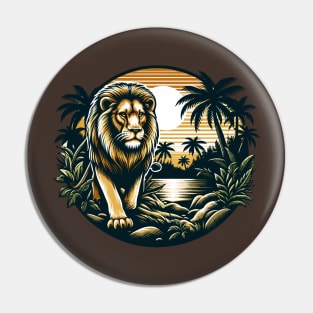 A Proud Lion Prowling A Watering Hole In The Jungle The King of the Jungle Lion Pin