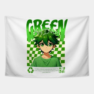 Green Anime Boy Tapestry