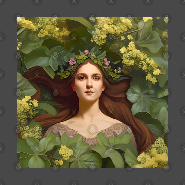 Spring Equinox Beautiful Woman Surrounded By Spring Flowers and Leaves by Chance Two Designs