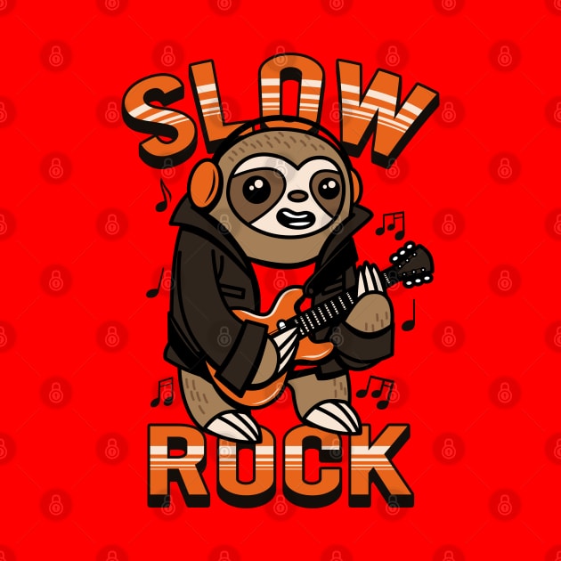 Funny Cute Kawaii Sloth Rocker Playing Guitar Slow Rock Cartoon by BoggsNicolas