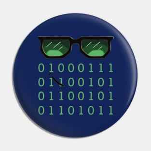 Cool Programming Geek with Sunglasses and Binary Coding Pin