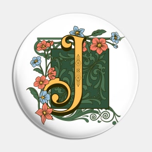 Art Nouveau Letter J, Ornamental Letter J, Art Deco Pin