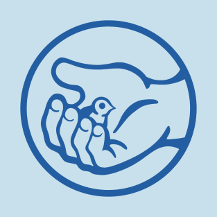 A small bird in a hand, as a symbol of care and compassion in blue ink T-Shirt