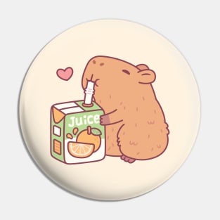 Cute Capybara Loves Orange Juice Pin