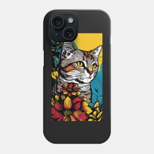 American Shorthair Cat Vibrant Tropical Flower Tall Retro Vintage Digital Pop Art Portrait Phone Case