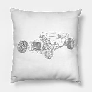 Ford Hotrod Red Vintage Wireframe Pillow