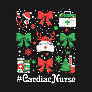 Funny Xmas Coquette Bow Santa Cardiac Nurse Christmas T-Shirt