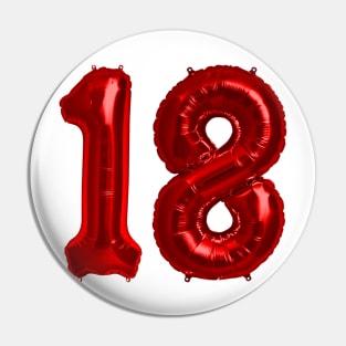 Bright Red 18th Birthday Metallic Helium Balloons Numbers Pin