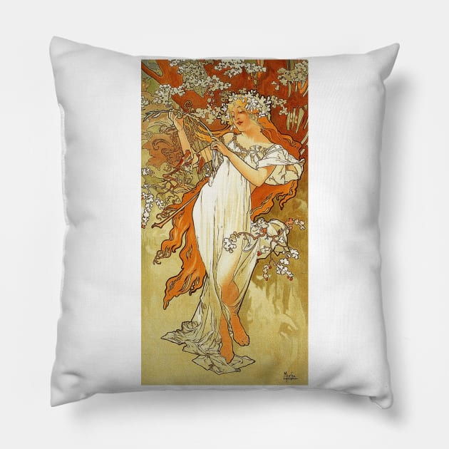 Spring 1896 by Alphonse Mucha (His First Seasons Series) Pillow by Naves