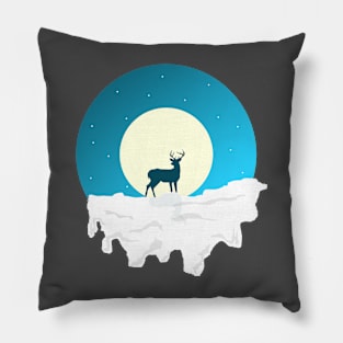 silhouette of a deer in winter Pillow