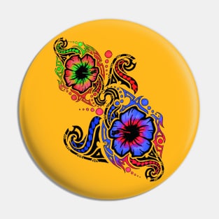 Red and Blue Hibiscus Flower Tribals Pin