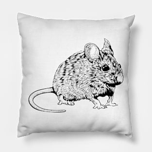 Black and white drawing - mouse Pillow