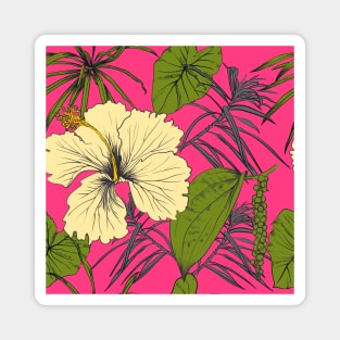 Tropical exotic flowers and leaves Magnet