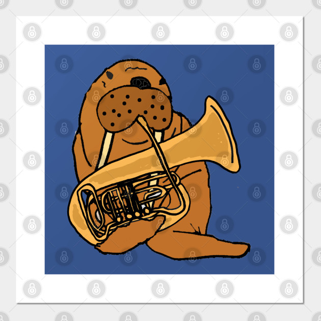 Funny Walrus Playing Tuba Cartoon - Walrus - Posters and Art Prints | TeePublic